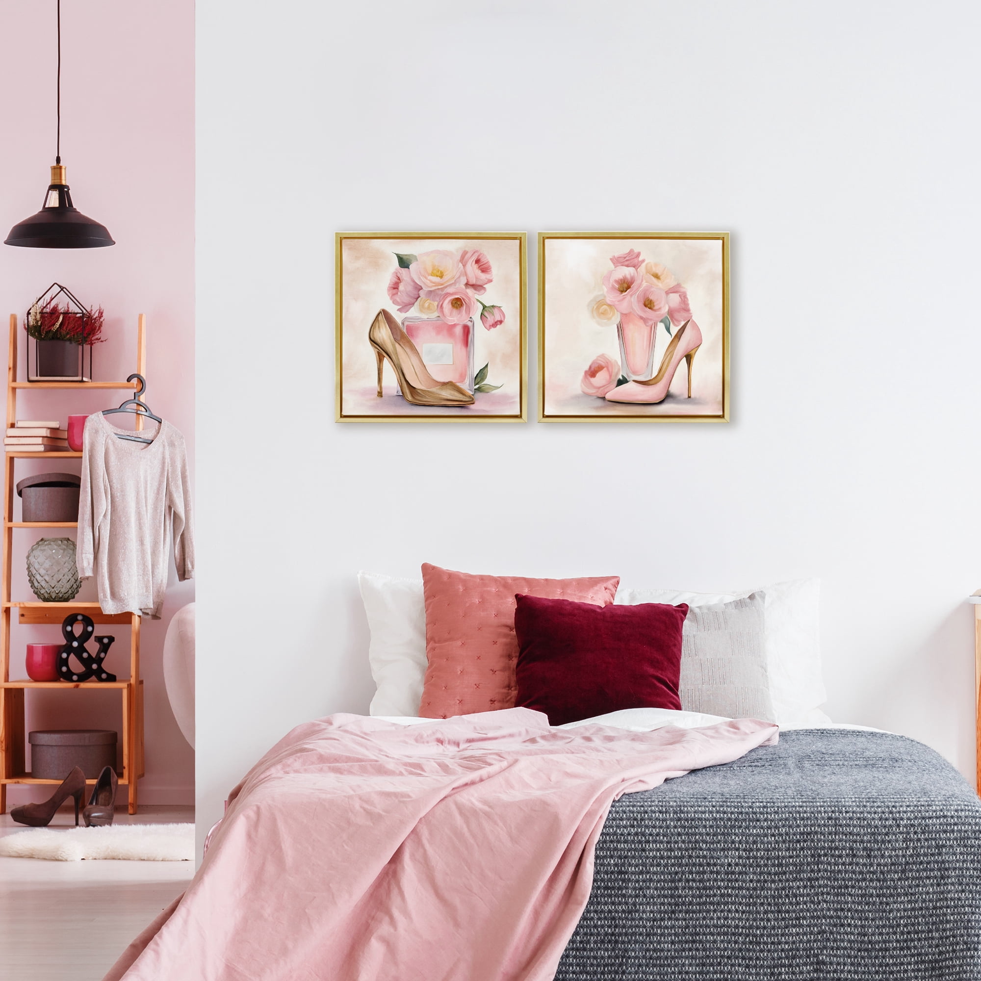 Stupell Industries Blush Pink Beauty 2 Piece Gold Framed Floater Canvas Set, design by Kim Allen