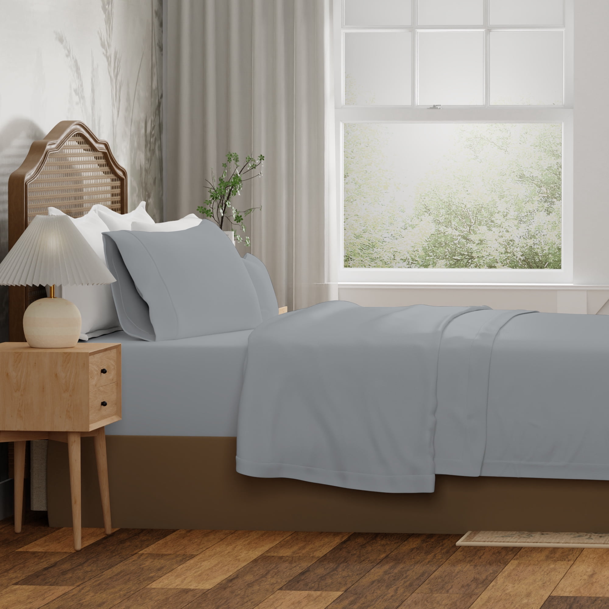 Purity Home 3-Piece 100% Organic Cotton Percale Bed Sheet Set, Cool & Crisp Bedding, Soft & Breathable, Lightweight, Eco-Friendly, Twin-XL, Light Gray