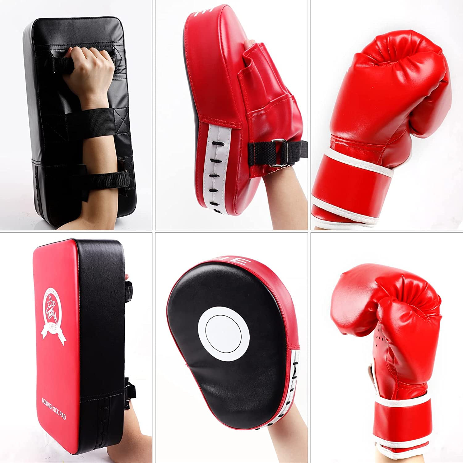 CYFIE 3-in-1 Boxing Stuff with Boxing Gloves & Taekwondo Kick Pad, Punching Mitts for Adult Youth, MMA Karate Muay Thai Training,Red