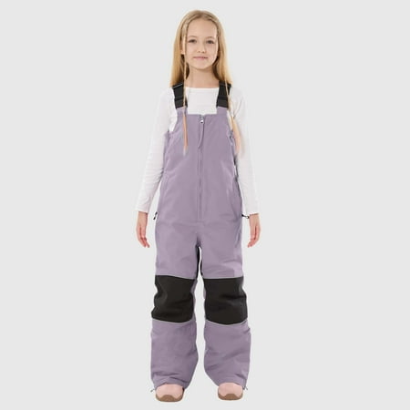 Letdown Boys Girls Snow Bibs Water_proof Insulated Ski Pants Kids Adjustable Strap Snowboard Overalls Multi Pockets Winter Snowsuit Pants (#01-Purple 15-16 Years)