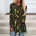 thumbnail image 2 of Mardi Gras Shirts for Women Feathers Print Glitter Long Sleeve Blouse Sequins Crew Neck Purple T Shirts Green M, 2 of 5