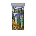 thumbnail image 2 of Landscape Bedding Set with Sheet & Covers, National Park Banff Canadian Rockies Mountain Trees Glacial Lake Sunny Sky, Printed Bedroom Decor 2 Shams, 4 Sizes, Aqua Mauve Green, by Ambesonne, 2 of 3