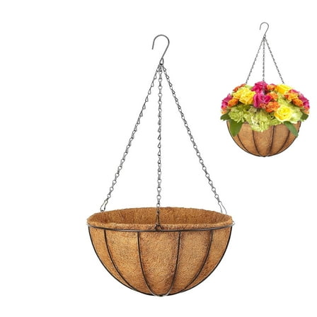 Hanging Baskets Planter for Plants - 10 Inch Metal Baskets with Coco Fiber Liners, Hanging Flower Pots for Outside with Chain, Plant Basket for Indoor Outdoor Garden Porch Decoration (10'' Pack of 1)