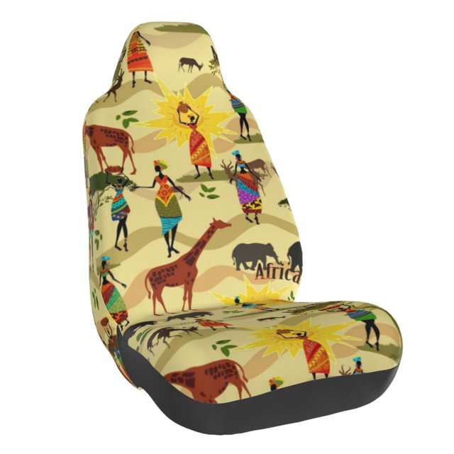 Wukai Ethnic African Full Set Car Seat Covers with Soft Padding Universal Auto Front Seats Protector and Cushion Mat
