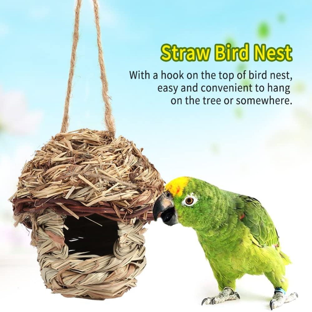 Natural Straw Bird Nest House Parrot Hatching Breeding Hanging Grass Cave S/M/L 