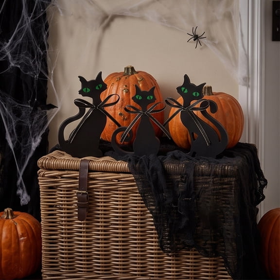 Aonerit 5IN Halloween Black Cat Decor Tray Set, Coat Party Supply Accent, Spooky Home Tabletop Display, Seasonal House Indoor Ornament
