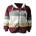 thumbnail image 2 of Women Fuzzy Fleece Hooded Coat Open Front Color Block Fluffy Hoodies Jacket Outwear with Pockets, 2 of 6