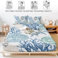 thumbnail image 5 of Queen Size Fitted Sheet Set - Blue Teal Coastal 3 Piece Bedding Sets 16" Deep Pocket Fitted Sheet with 2 Pillowcases, Summer Beach Nautical Coral Starfish Brushed Microfiber Hotel Luxury Bed Sheets, 5 of 9