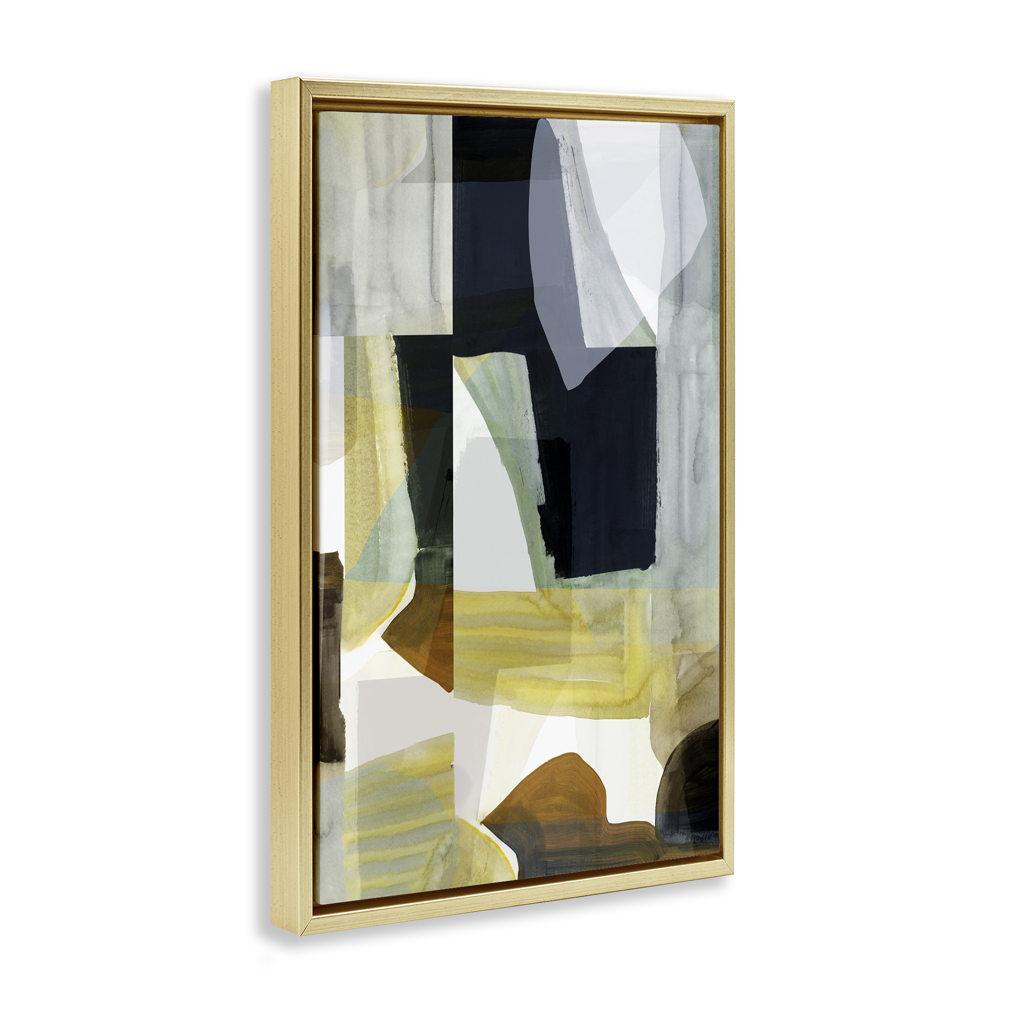 Stupell Industries Brushed Blocked Abstraction Abstract Painting Gold Floater Framed Canvas Art Print Wall Art, 21 x 31