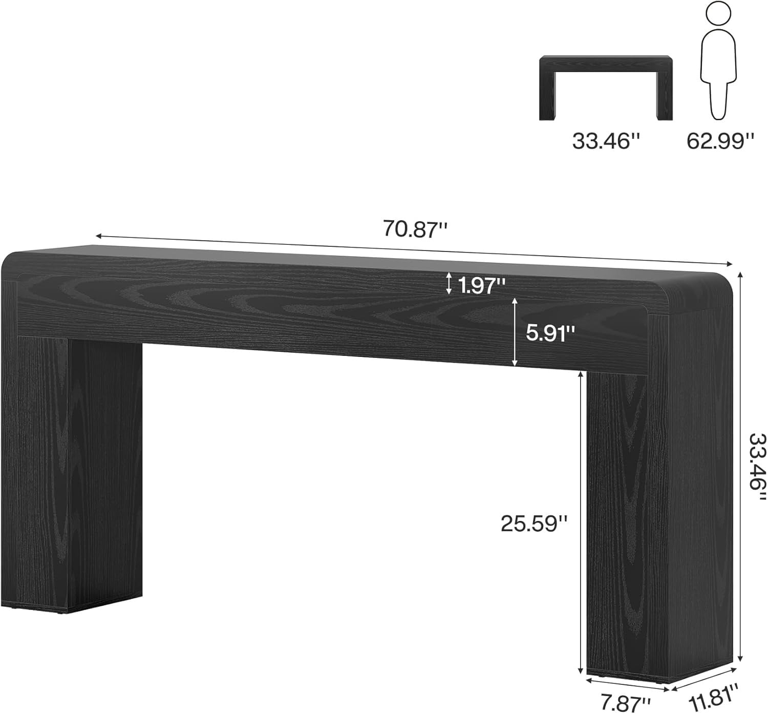 70.9" Extra Long Farmhouse Rustic Console Table, Wooden Behind Couch Storage Table, Narrow Entryway Foyer Stand for Living Room & Hallway (Black)