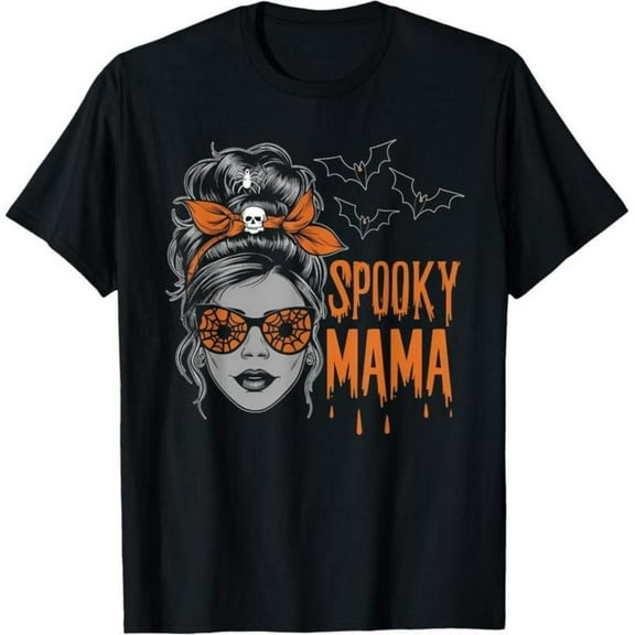 Halloween - Themed Mama Graphic Tee, Tops Has "SPOOKY MAMA" Phrase and Halloween Elements Design, Round Neck Regular Fit T - shirts, Size(S - 5XL)