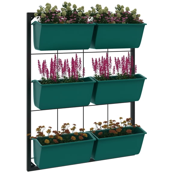 3 Tier Wall Planter with 6 Pots Hanging Plant Holder Self Draining Wall Mounted Planter for Vegetables Flowers Herbs Indoor Outdoor Balcony Patio Green