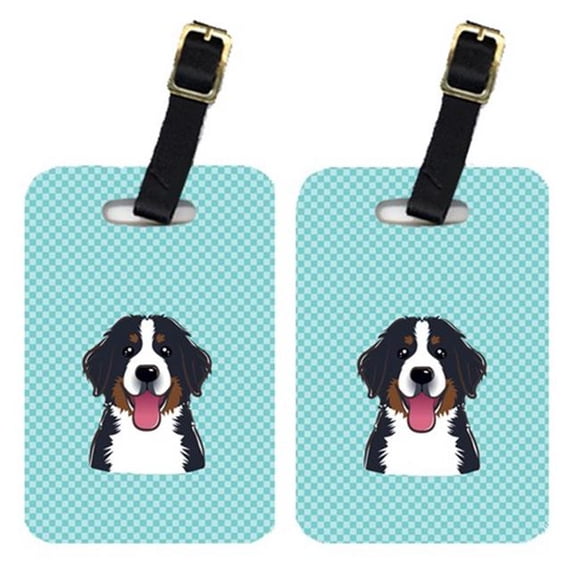 Paire d'Étiquettes de Bagages à Damier Bleu Bernese Mountain Dog