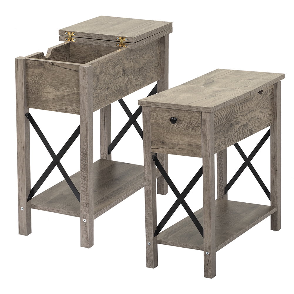 Kepooman Flip Top Open End Table with Charge Station for Bedroom & Living Room, Gray, Set of 2 Kepooman Flip Top Open End Table with Charge Station for Bedroom & Living Room, Gray, Set of 2