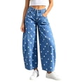 thumbnail image 3 of Cmtiyu Jeans for Women, Polka Dots Printing High Waist Denim Wide Leg Pants, Baggy Streetwear Trousers With Pockets, S-XL, 3 of 10