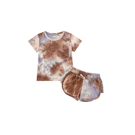 

Canrulo Kids Boys Clothes Tie-Dye Printed Short Sleeve Pullover T Shirts Tops Shorts 2pcs Sets Brown 4-5 Years