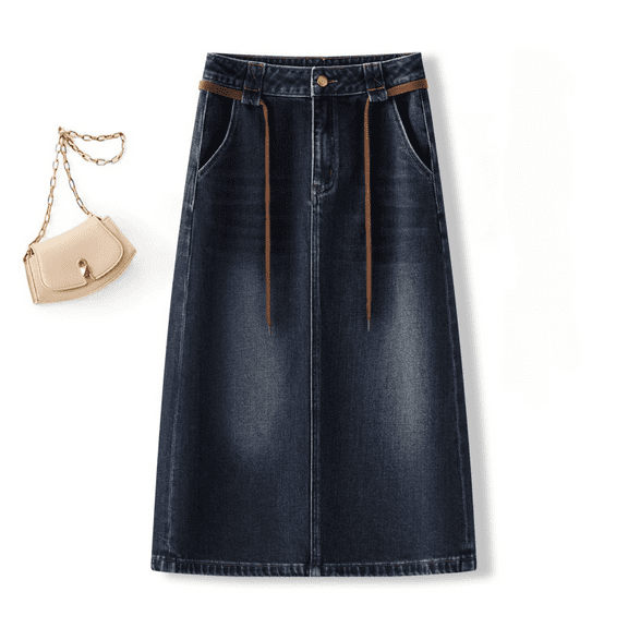 2025 Fall Fashion Women's Denim Pencil Skirt, High Waist Slimming Mid-Length Bodycon Skirt with Back Slit
