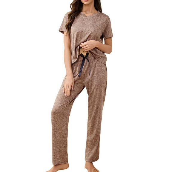 QNANSPI Pajamas for Women Set,Short Sleeve with Long Pajama Pant,Women's Casual Home Wear Short Sleeved Shirt Long Pants Pajama Set