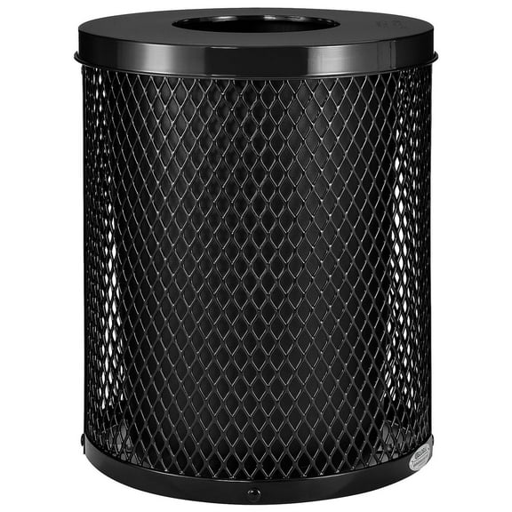 Global Industrial 261924BK 32 gal Outdoor Diamond Steel Trash Can with Flat Lid, Black