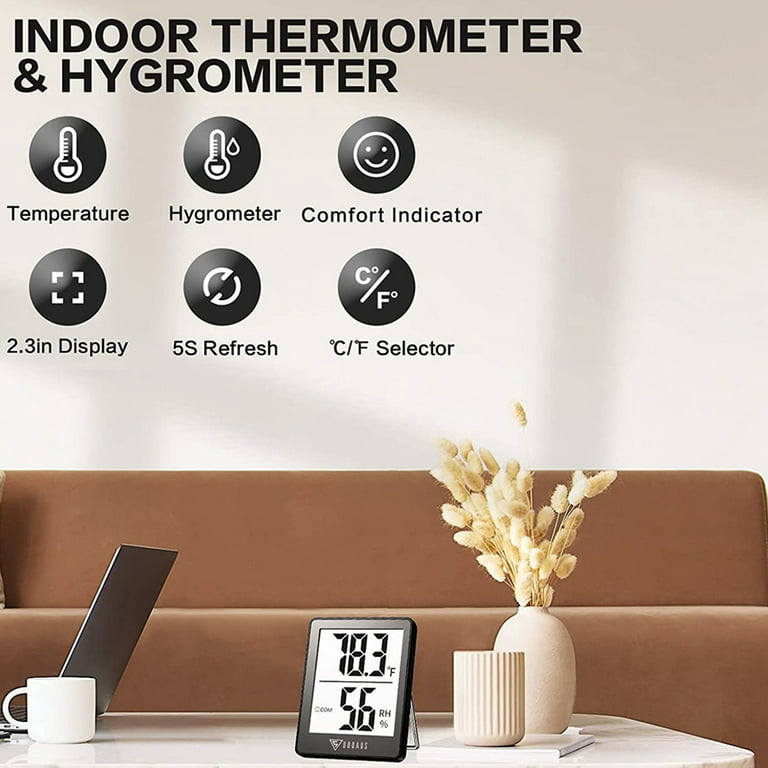Indoor Thermometer, Digital Room Thermometer with 3 Sensor Humidity Gauge  for Home Bedroom Office Greenhouse Outdoor