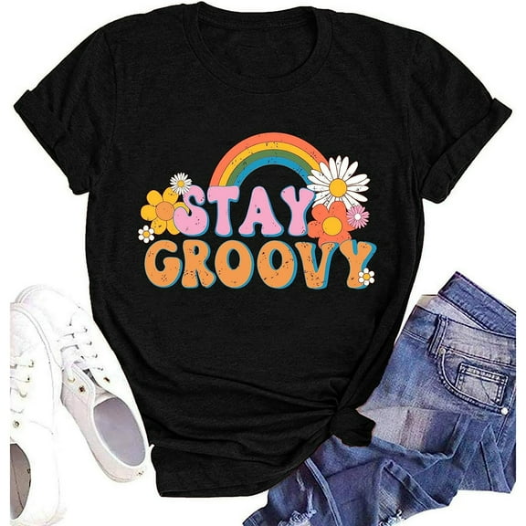 Stay Groovy Shirt for Womens Floral Graphic Retro Shirts Hippie 70s Tee Summer Tee Tops