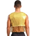 thumbnail image 2 of Nyeemya Men's Shiny Sequins Open Front Jacket 70s Hippie Tassel Vest Disco Party Sleeveless Cropped Tank Top Gold L, 2 of 7