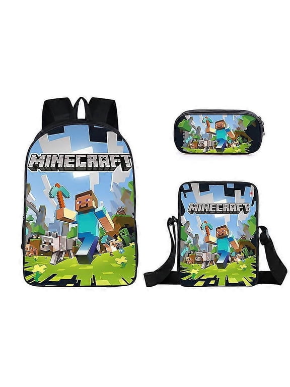New MINECRAFT schoolbag for primary and secondary school students, Minecraft game peripheral backpack three-piece set 15 - NMAOV