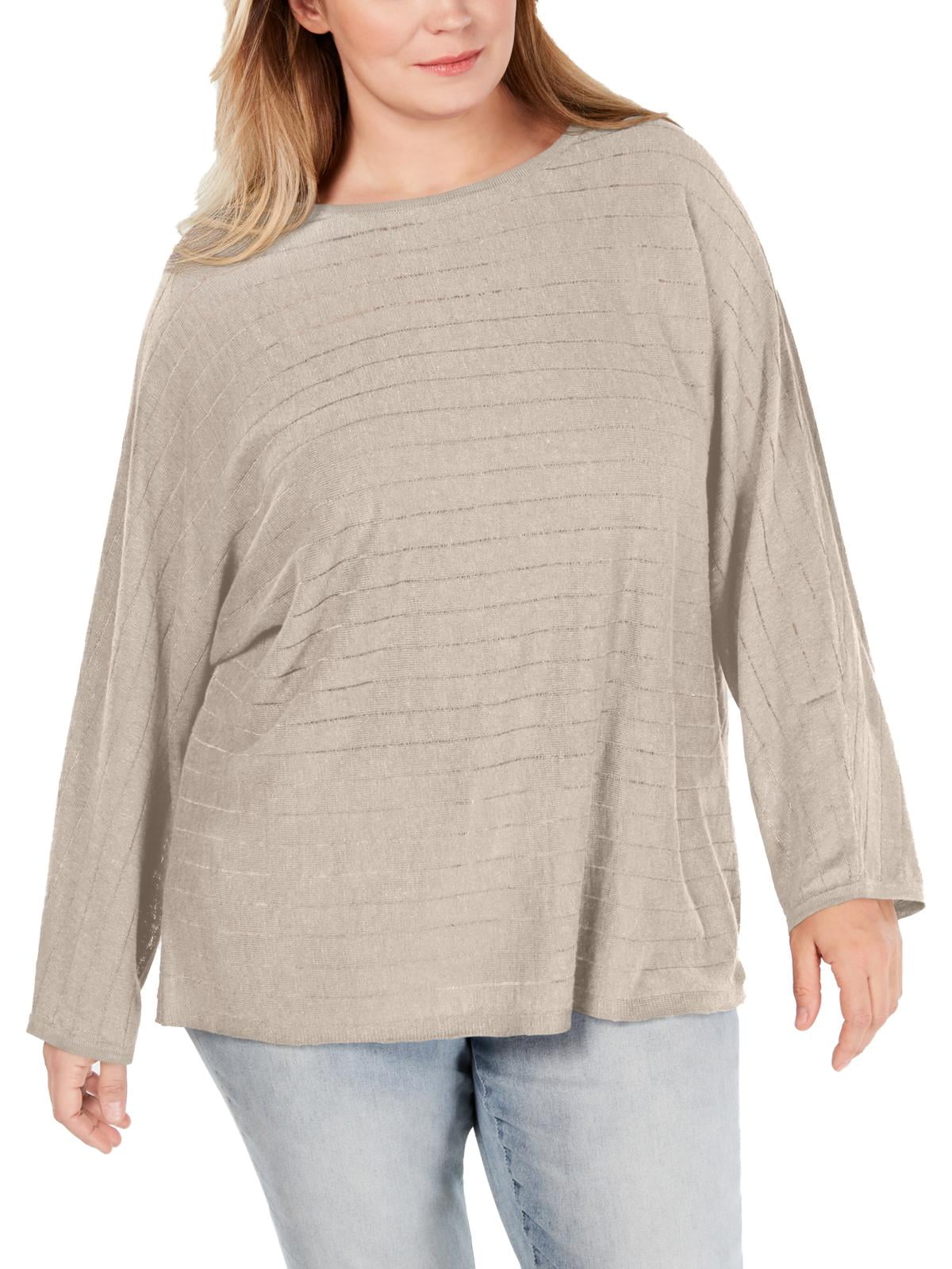 Striped Pullover Sweater Beige 0X 