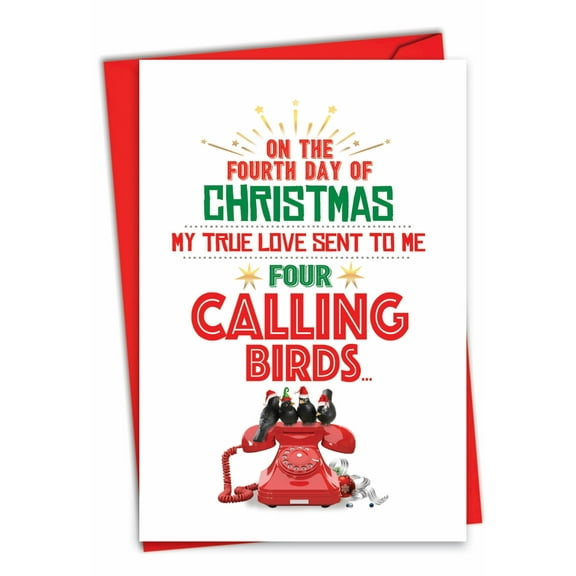 1 Funny Christmas Card with Envelope - Four Calling Birds C7069XSG