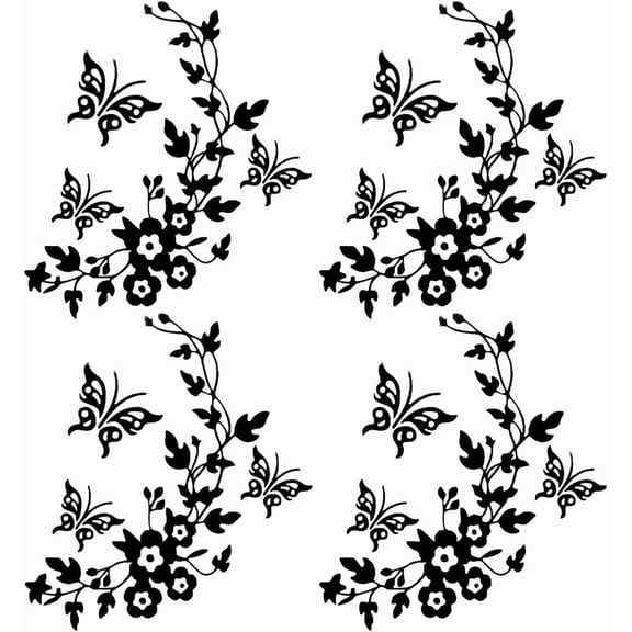 6 Sheets Butterfly Car Decal Set Black Flower Car Decals Car Rearview Mirror Stickers Decals Vinyl Waterproof Sticker Women Car Stickers for Auto Truck SUV Wall Art Laptop