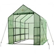 Machrus Ogrow Deluxe Walk-In Greenhouse with 2 Tiers and 12 Shelves - Green Cover