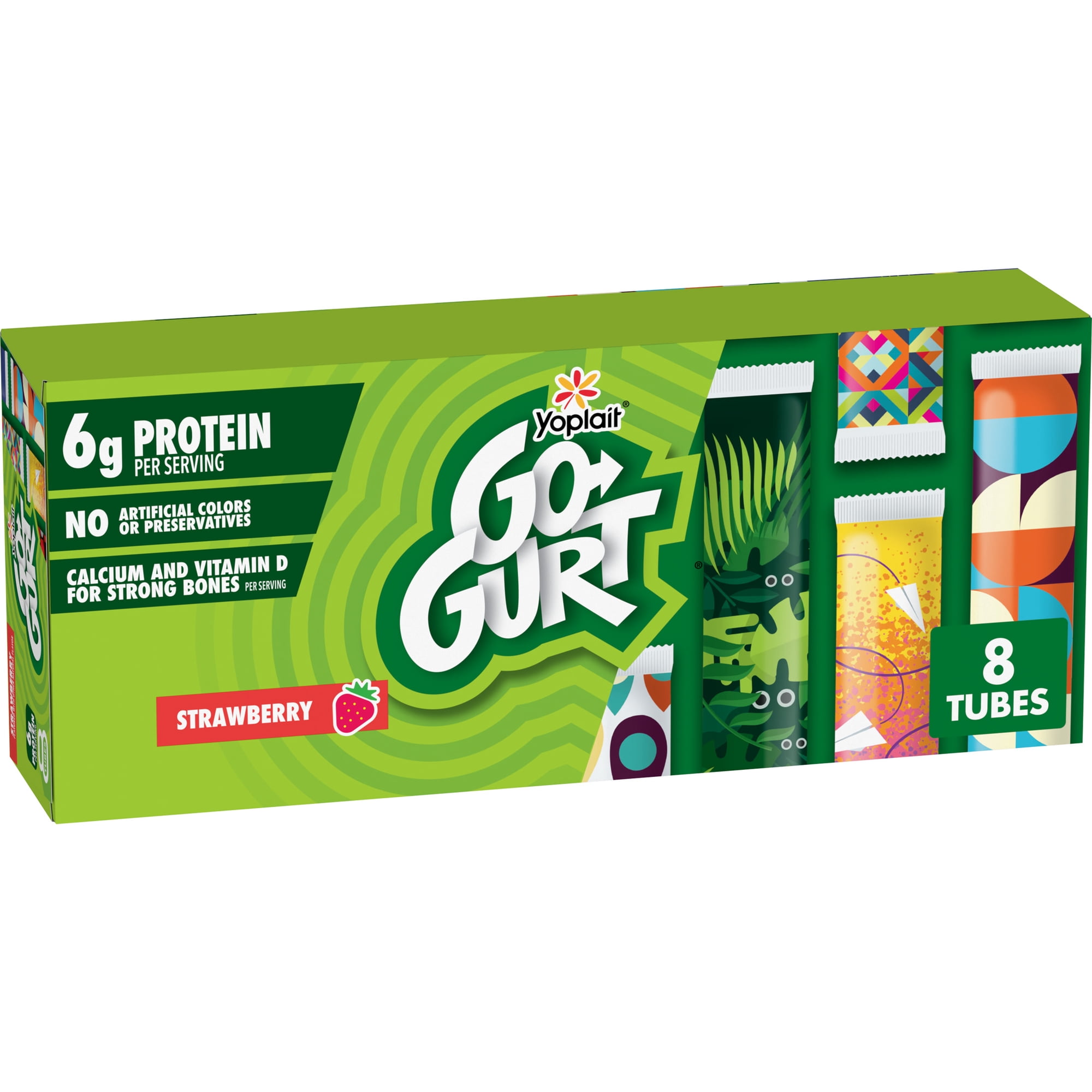 Go-GURT Yogurt Tubes, Strawberry, 6g Protein, Calcium, 8 Count, 16 oz