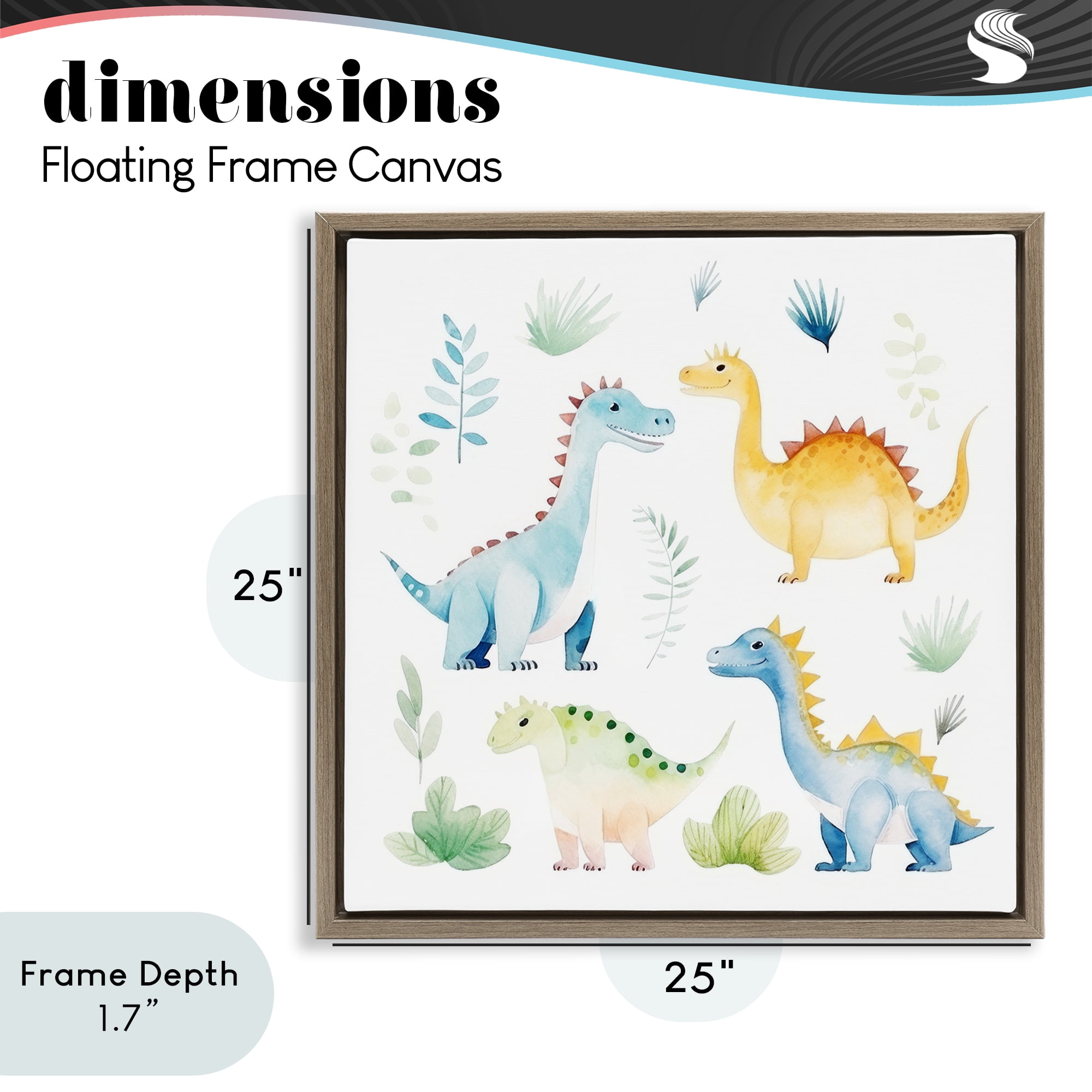 Stupell Industries Playful Dinosaur Wonderland Brown Framed Floater Canvas Wall Art, design by Lazar Studio
