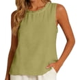 thumbnail image 3 of WHEANG Womens Solid Color Cotton Linen Sleeveless Top Back Button Reversible Blouse Summer Tank Tops Pleated Crewneck Casual Loose Blouses Business Work Shirts Size L Green 2026 Sales Under $5, 3 of 4
