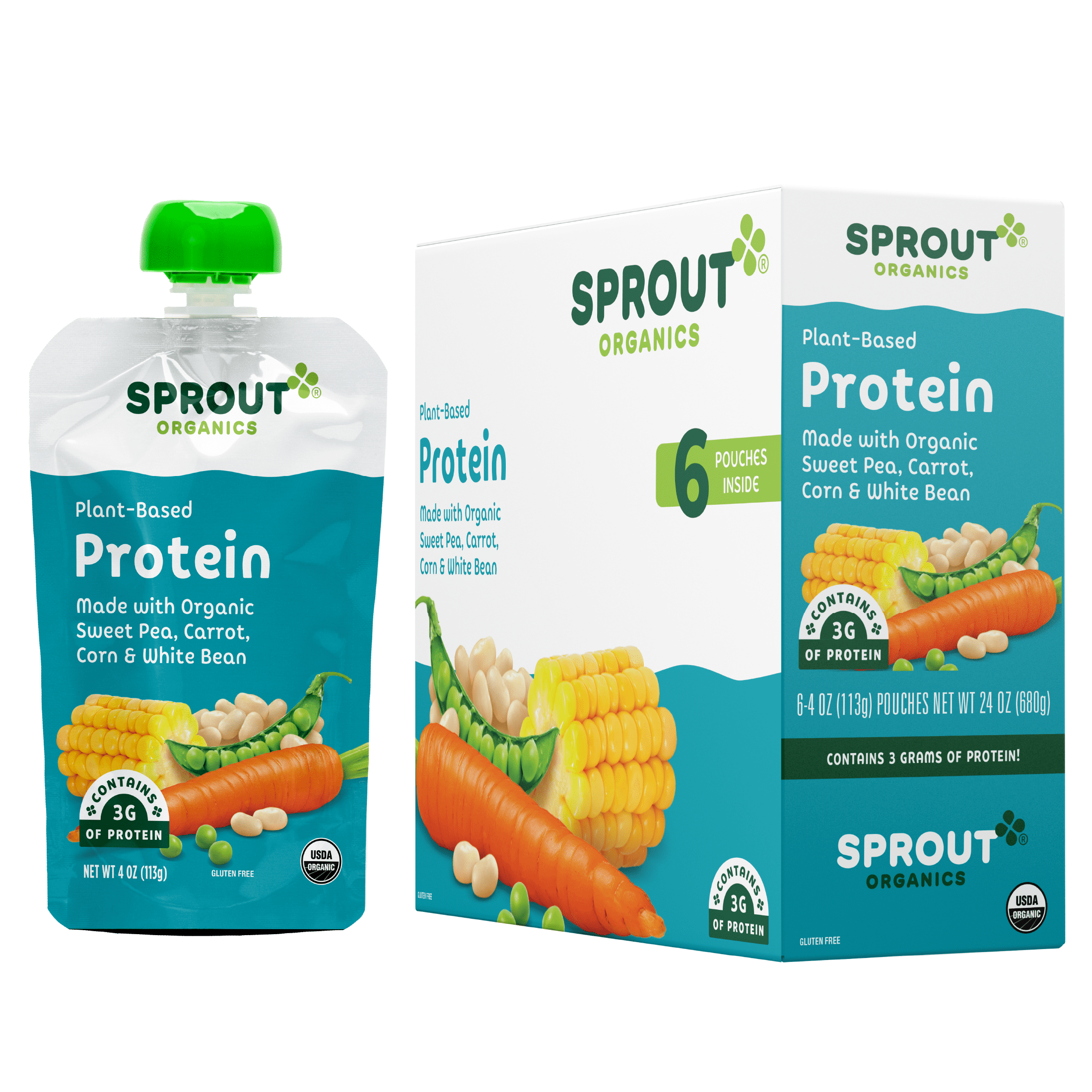 Sprout Organic Stage 3 Baby Food, Sweet Pea Carrot Corn and White Bean, 4 oz Pouch, 6 Pack