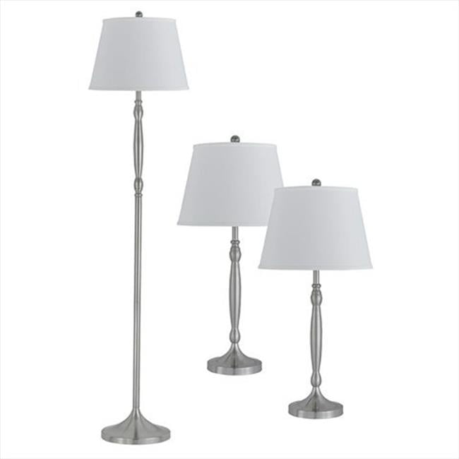 BO20483 3 Package, 2 Table Lamp And 1 Floor Lamp Set, White Fabric