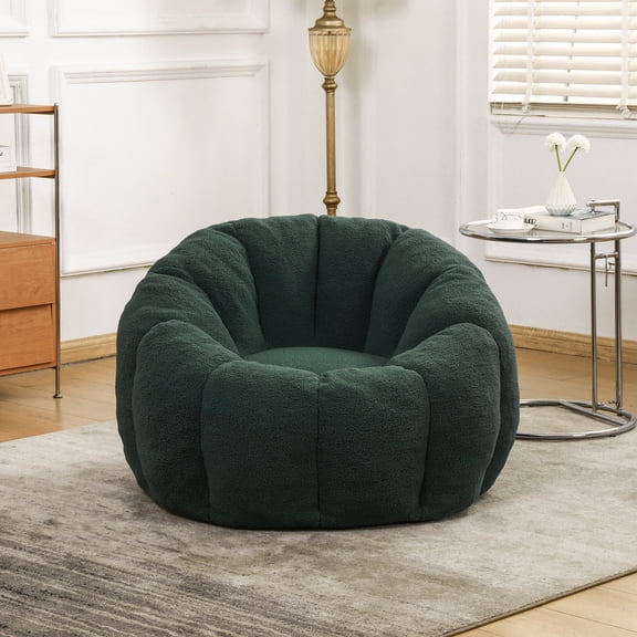 Green Teddy Bean Bag Chair with Armrests for Adults, Lazy Sofa Comfy Chair for Living Room Bedroom Reading, Giant Foam Filled Beanbag