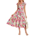 thumbnail image 1 of Vestido midi GRACE KARIN con estampado floral de manga corta para mujer, 1 of 5