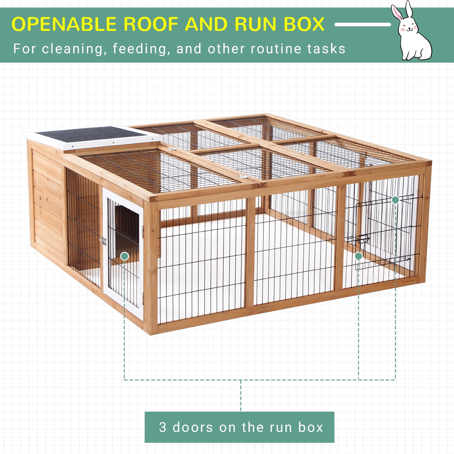 CoSoTower Rabbit Hutch Bunny Cage with Openable Main House, Indoor Outdoor Waterproof Rabbit House, Guinea Pig Cage for Small Animals with Three Ventilation Doors, Natural
