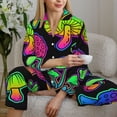 thumbnail image 5 of Xecao Bright Mushrooms Print Women Pajamas Set Soft Sleepwear Pjs long Sleeve Button Down Nightwear with Long Pants, 5 of 6