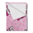 thumbnail image 2 of Pop Art Soft Flannel Fleece Blanket, Rhythmic Lettering Love with Polka Dots and Hearts in Retro Style Print, Cozy Plush for Indoor and Outdoor Use, 70" x 90", Baby Pink and Hot Pink, by Ambesonne, 2 of 5