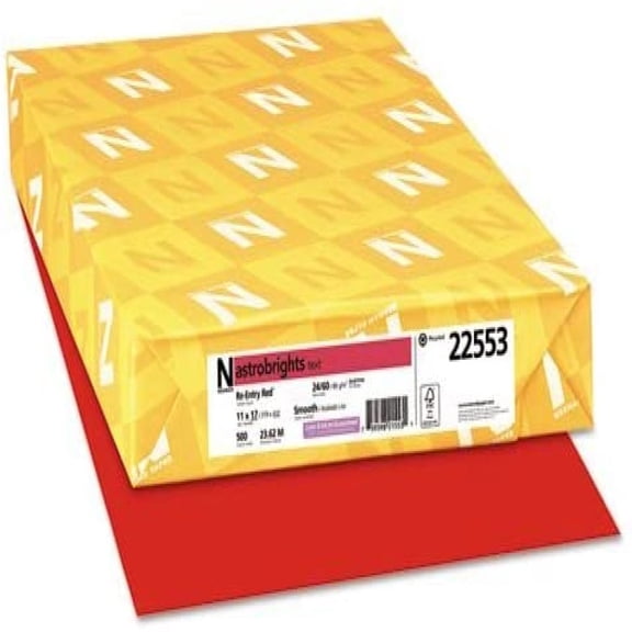 "Color Paper, 24lb, 11 x 17, Re-Entry Red, 500 Sheets"
