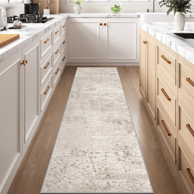 Alfombra Runner Art&Tuft, lavable, antideslizante, color beige, 60 x 180 cm