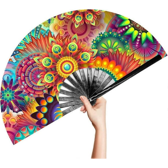 Grand ventail de mains pliable en bambou pour homme/femme avec tui en tissu pour danse, musique, spectacle, dcoration, cadeau Fantasy Flowers