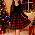 thumbnail image 3 of OGLCCG Girls Dresses Long Sleeve Velour Plaid Patchwork Holiday Party Dress with Pockets Crew Neck Elegnat Princess Dress for Wedding 4-12 Years, 3 of 4