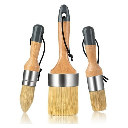 Chalk and Wax Paint Brush Set, Paint, Milk for Furniture, 1 Largeoval 2 Small Round Brushes