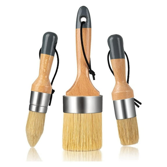 Chalk and Wax Paint Brush Set, Paint, Milk for Furniture, 1 Largeoval 2 Small Round Brushes