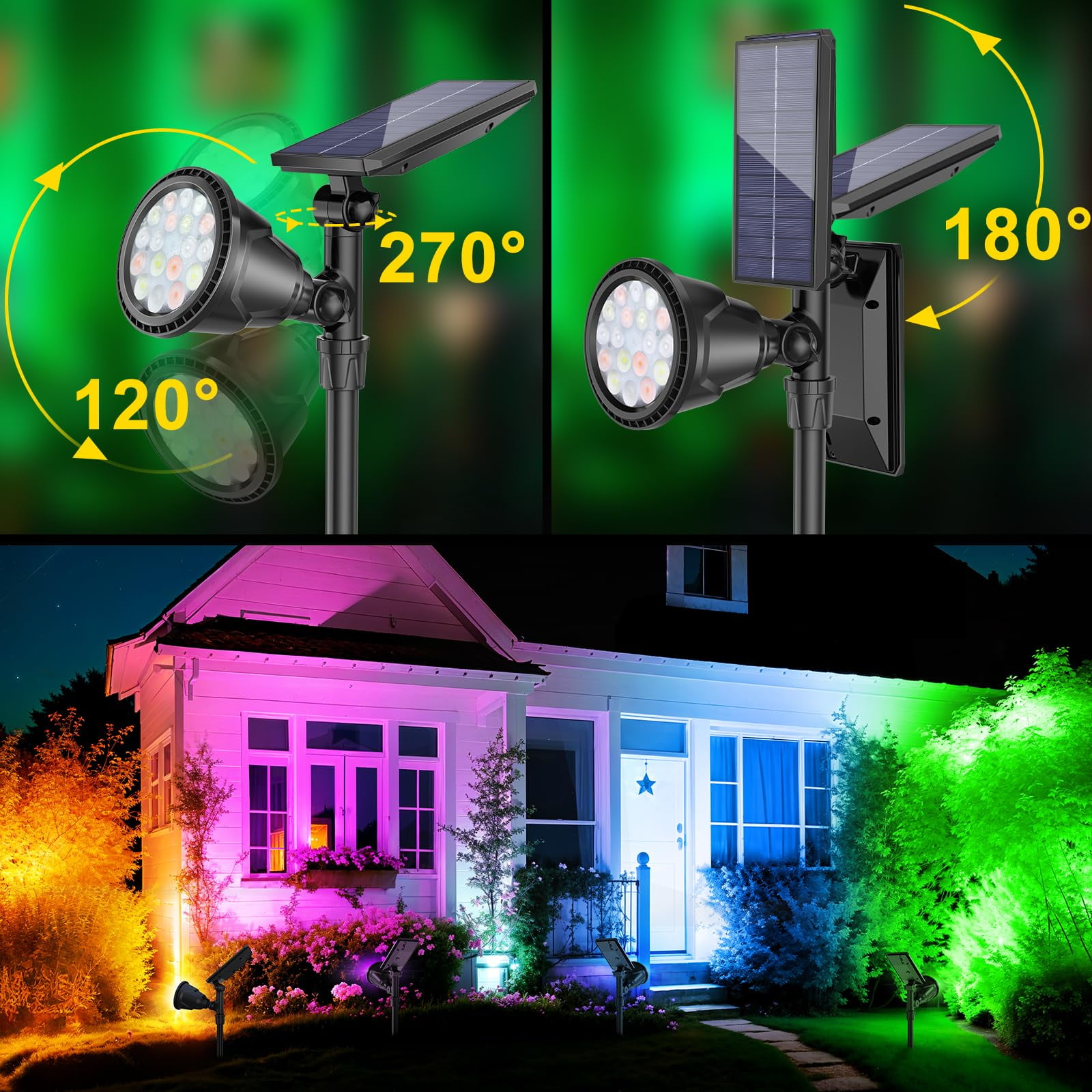 JSOT 1 Pack Solar Spot Lights Outdoor Waterproof, Color Changing LED Solar Landscape Spotlights, IP65 Waterproof Outdoor Lighting for Yard, Garden, Pathway, Halloween, Christmas
