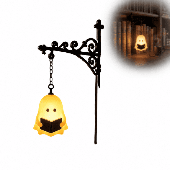 Ghost-Shaped Bookshelf Lantern, Mini LED Nook Light with Warm Amber Glow, Easy Clip Between Books, Battery-Powered, Cozy Library Decor & Halloween Gift