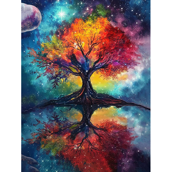 Rainbow Galaxy Tree Canvas Painting，Suitable for Living Room， Bedroom， Office， Yoga Room and Meditation Room Decoration.
